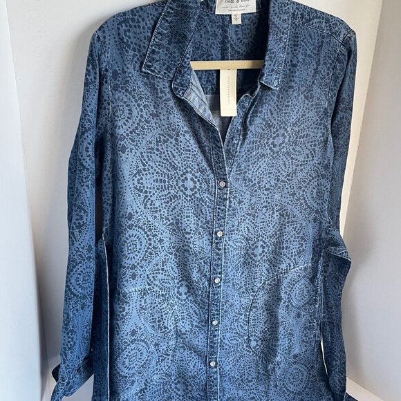 Anthropologie Shirt Dress Small Blue Belted Long Sleeve V-Neck Tencel - Picture 6 of 10